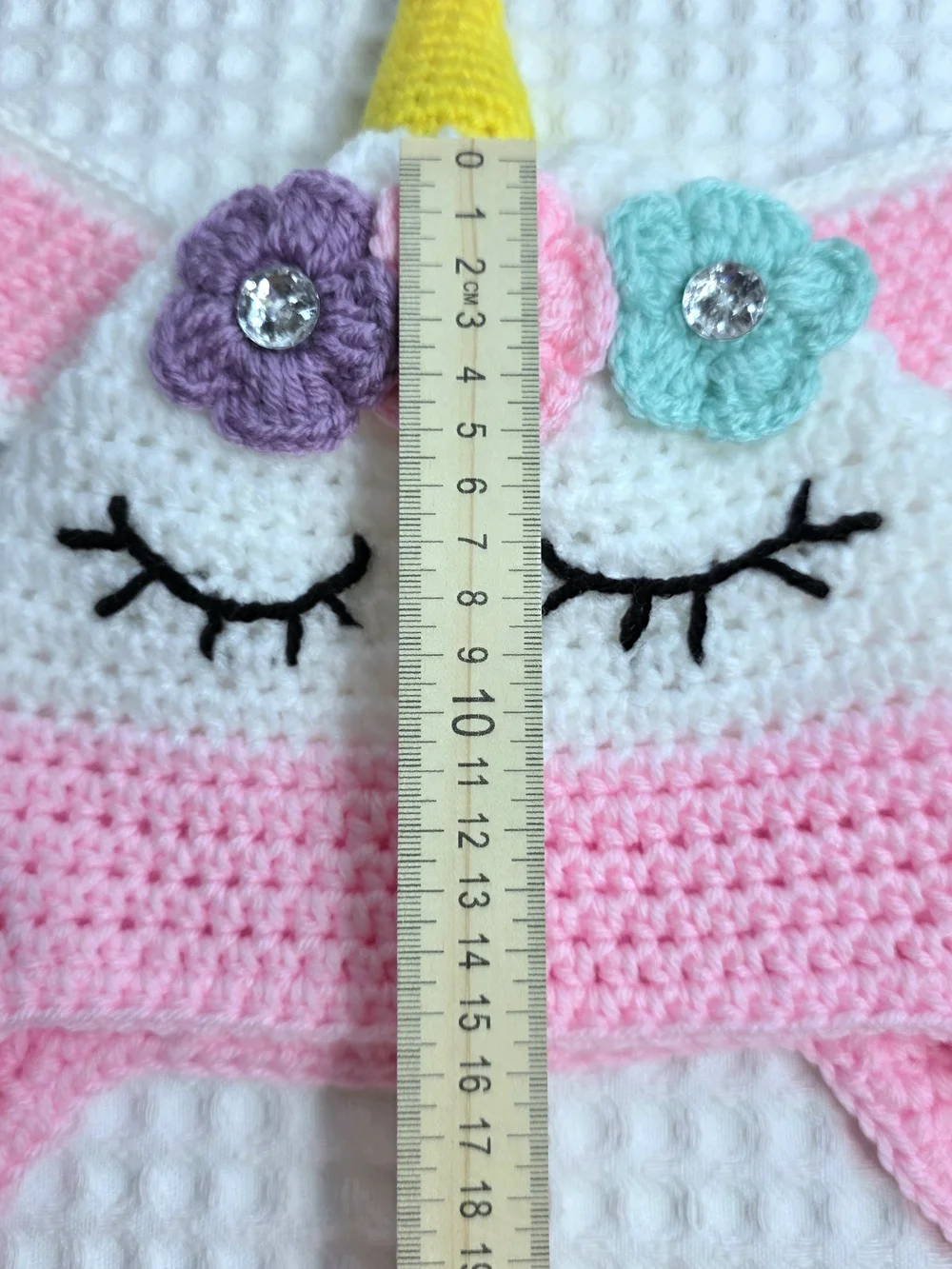 Crocheted Unicorn Earflap Hat in Pink and White 1-3 Years Old
